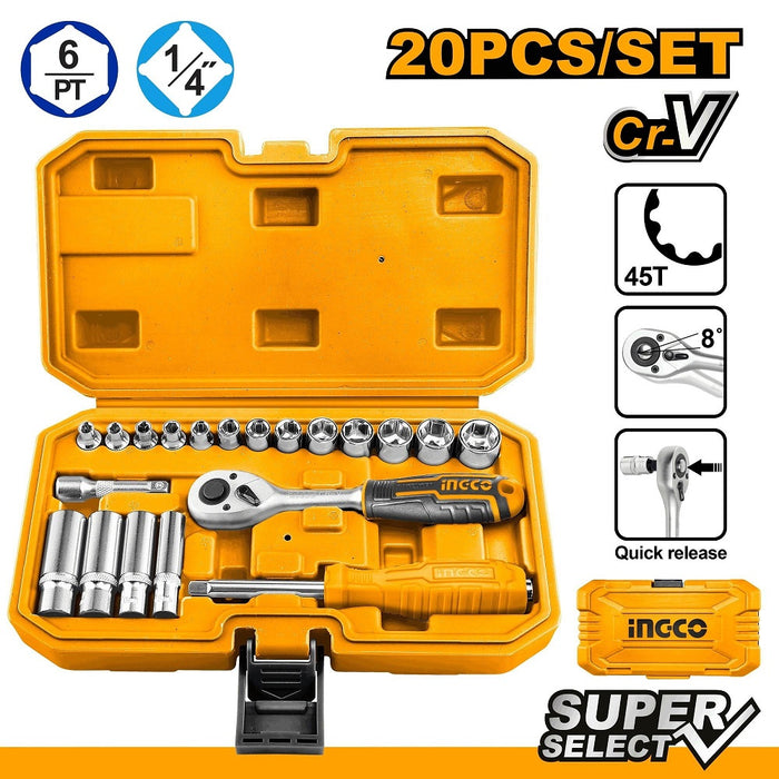 Set gedora HKTS14201 20 kom 1/4” Industrial INGCO