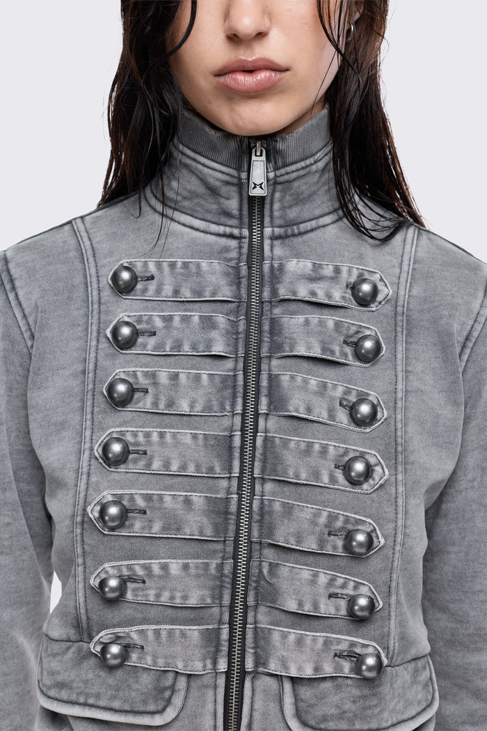Siege Washed Military Sweat Zip Up Jacket