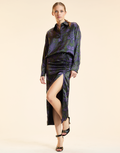 RUCHED SILK MIDI SKIRT in Purple