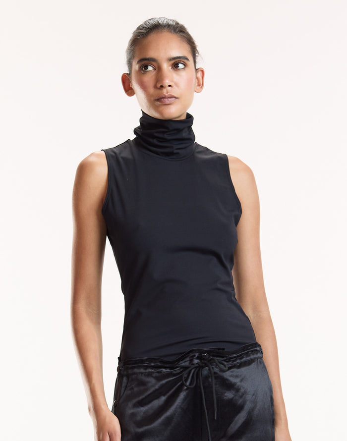 Black Sleeveless Fitted Turtleneck