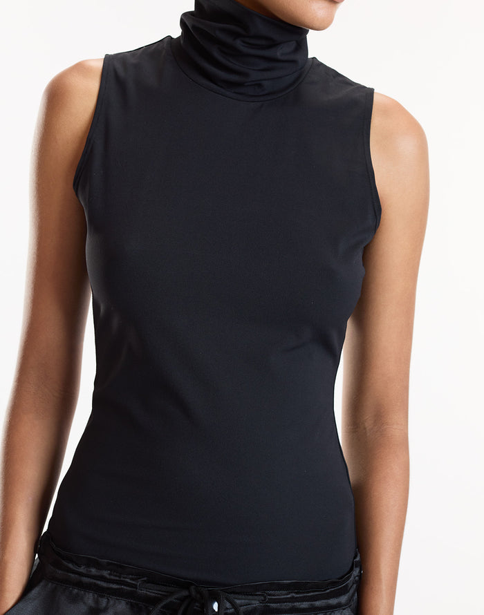Black Sleeveless Fitted Turtleneck