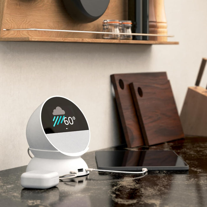 USB-C and USB-A Charging Stand for Amazon Echo Spot ('24) - Glacier White