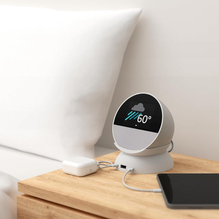 USB-C and USB-A Charging Stand for Amazon Echo Spot ('24) - Glacier White