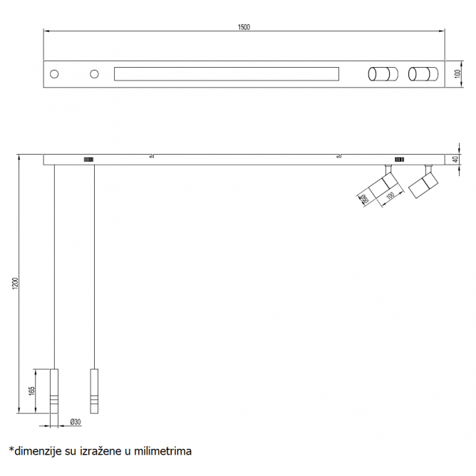 VESTA 484 VISILICA/PLAFONSKA SVETILJKA 33W+2*5W+2*6W 3000K CRNA
