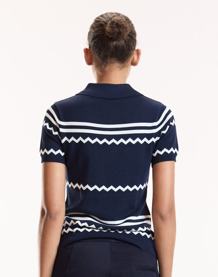 Navy Ziggy Cropped Knit Polo