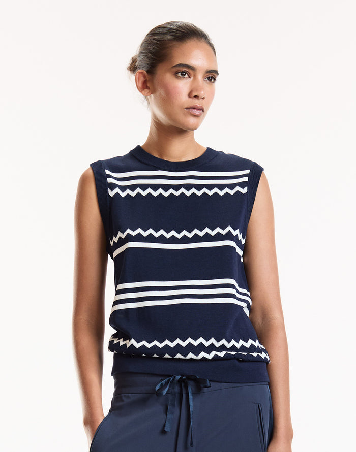 Navy Sleeveless Ziggy Knit Top