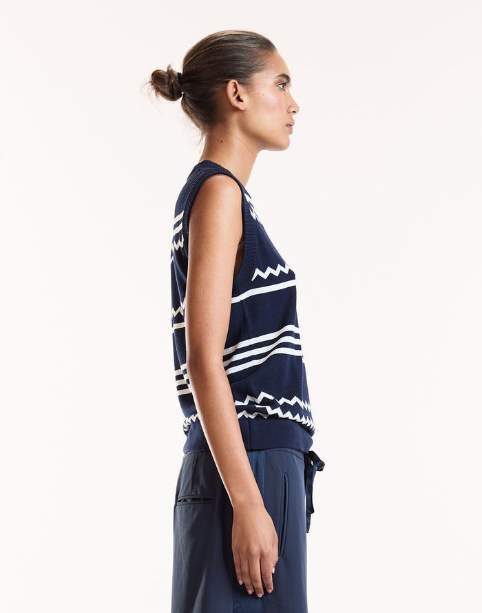 Navy Sleeveless Ziggy Knit Top