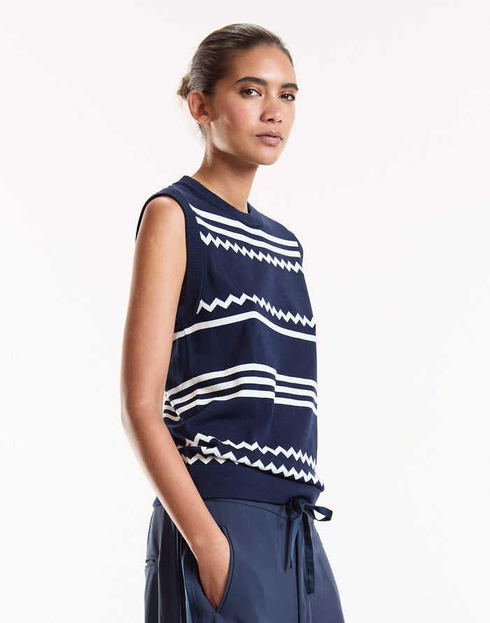 Navy Sleeveless Ziggy Knit Top