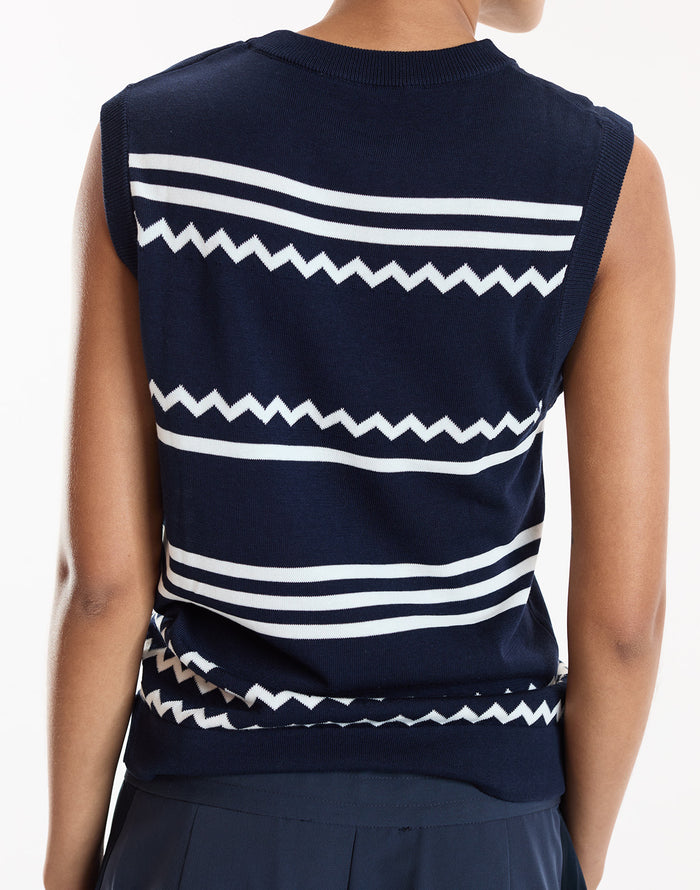 Navy Sleeveless Ziggy Knit Top