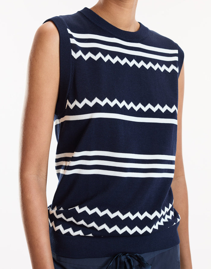 Navy Sleeveless Ziggy Knit Top